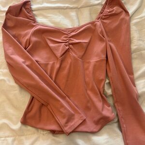 SHEIN Dusty Rose Ruched Long Sleeve Blouse
